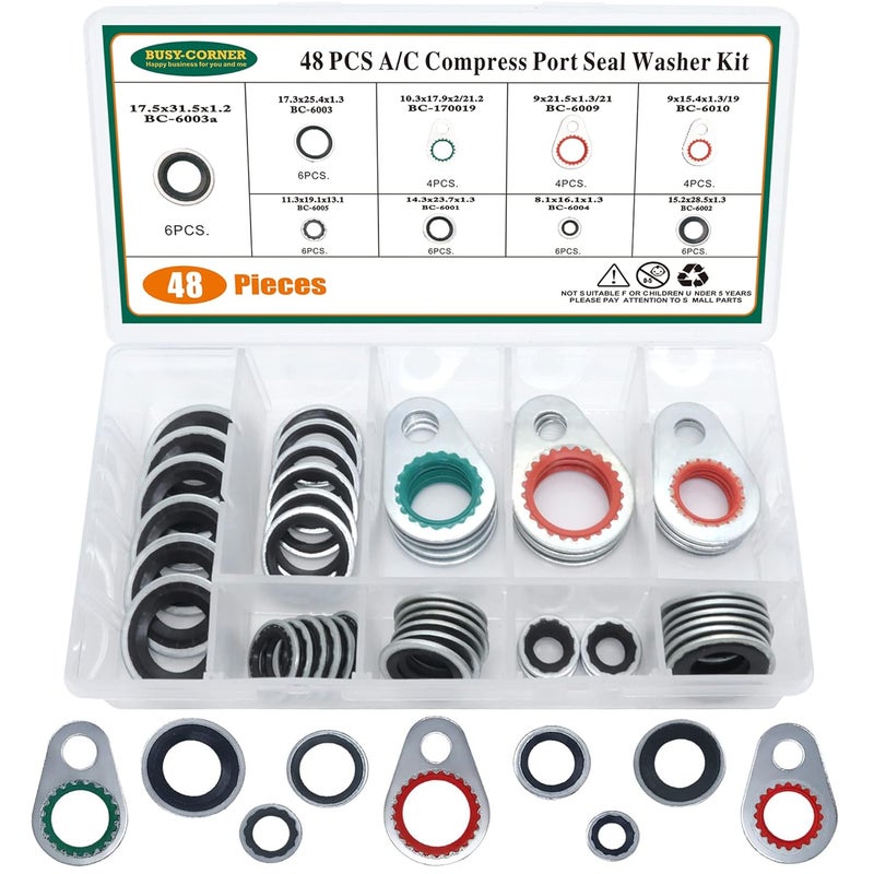 BUSY-CORNER A/C System Compressor Gasket Seals Air Conditioning Compressor Port Seal Washer Kit (48) - Image 1